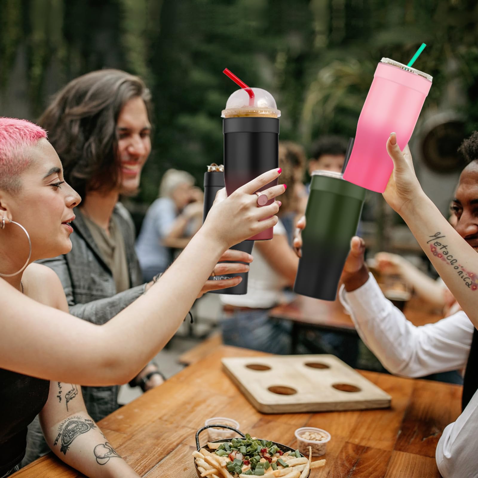 Niceyos compatible with Starbucks, Dunkin, and McDonalds cups.