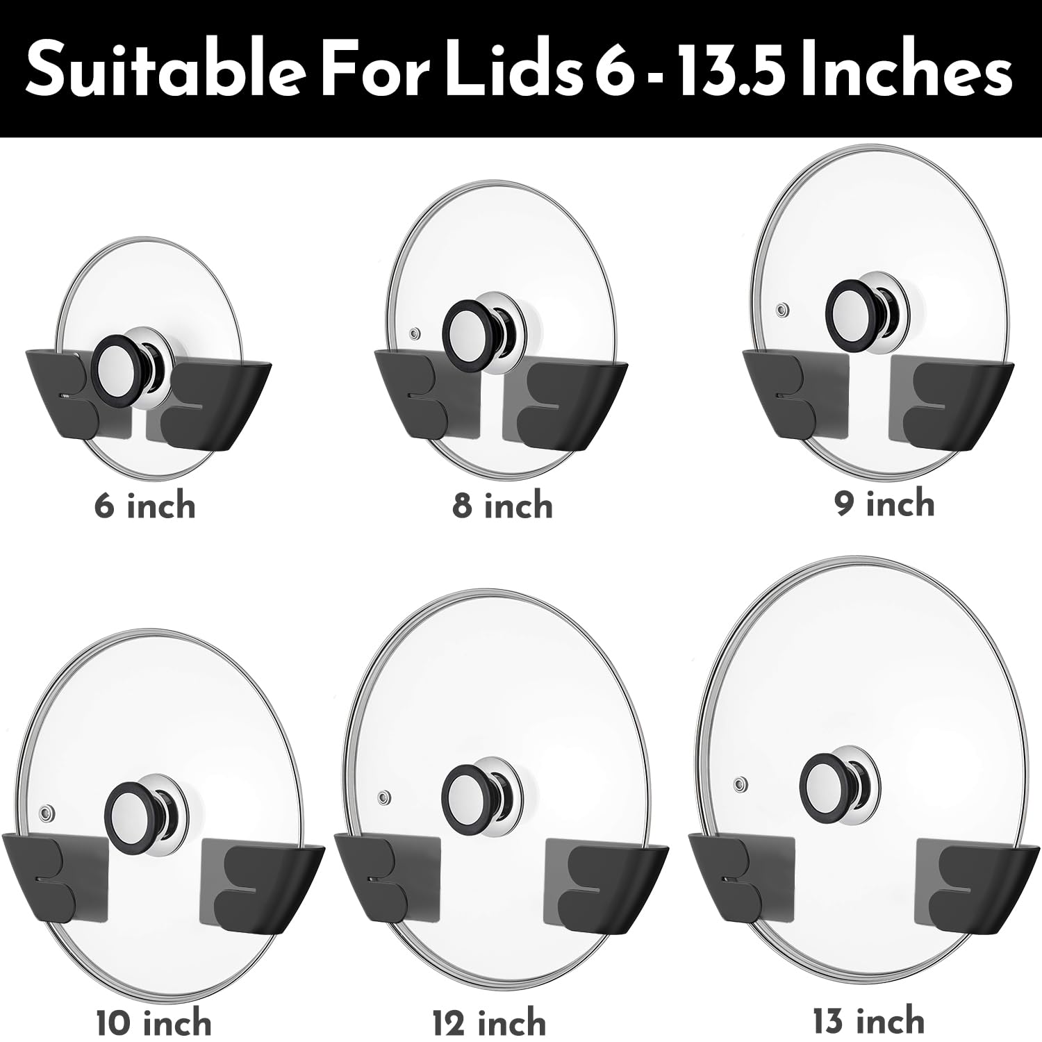 Niceyos lid organizer mounted inside cabinet keeps lids upright and accessible.