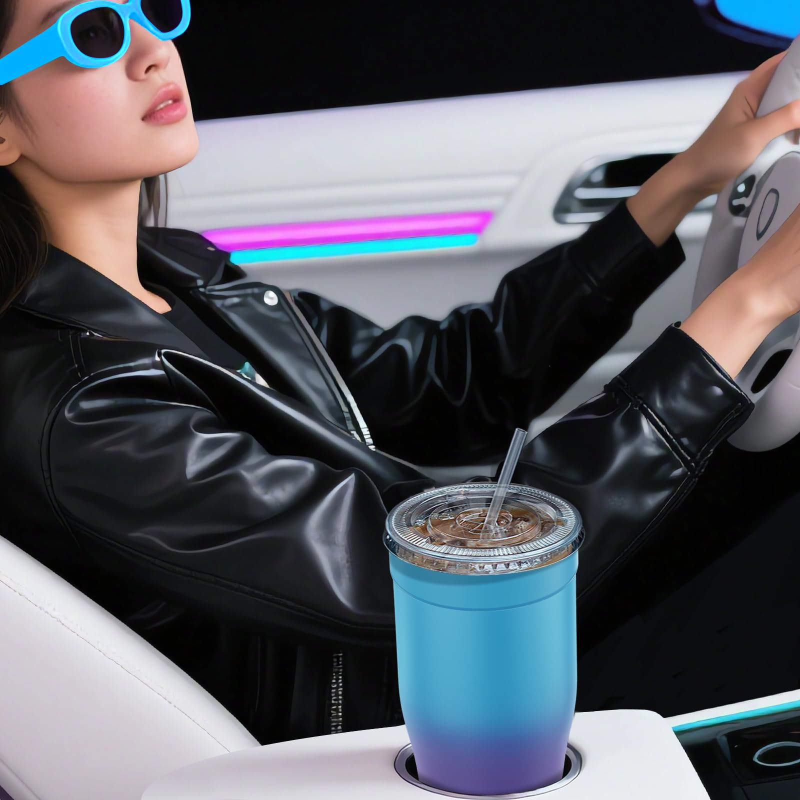 Niceyos travel tumbler with leak-proof lid fits most car cup holders for on-the-go sipping
