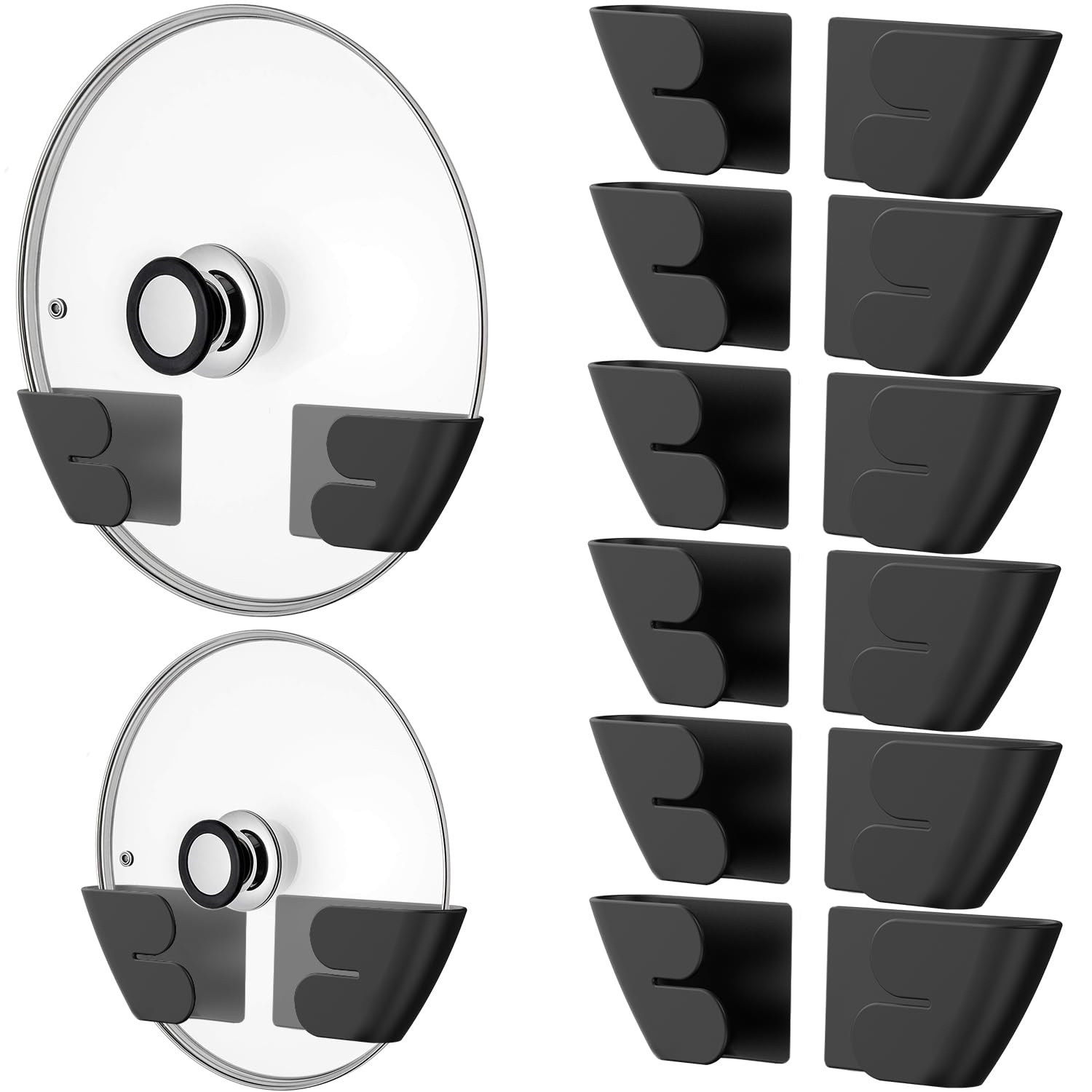 Niceyos universal lid organizer on wall mount holds eight lids for quick access.