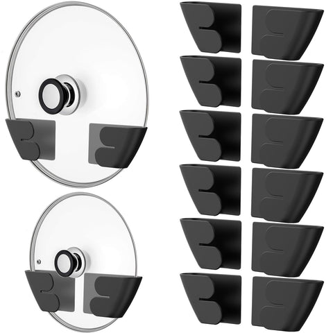 Niceyos universal lid organizer on wall mount holds eight lids for quick access.