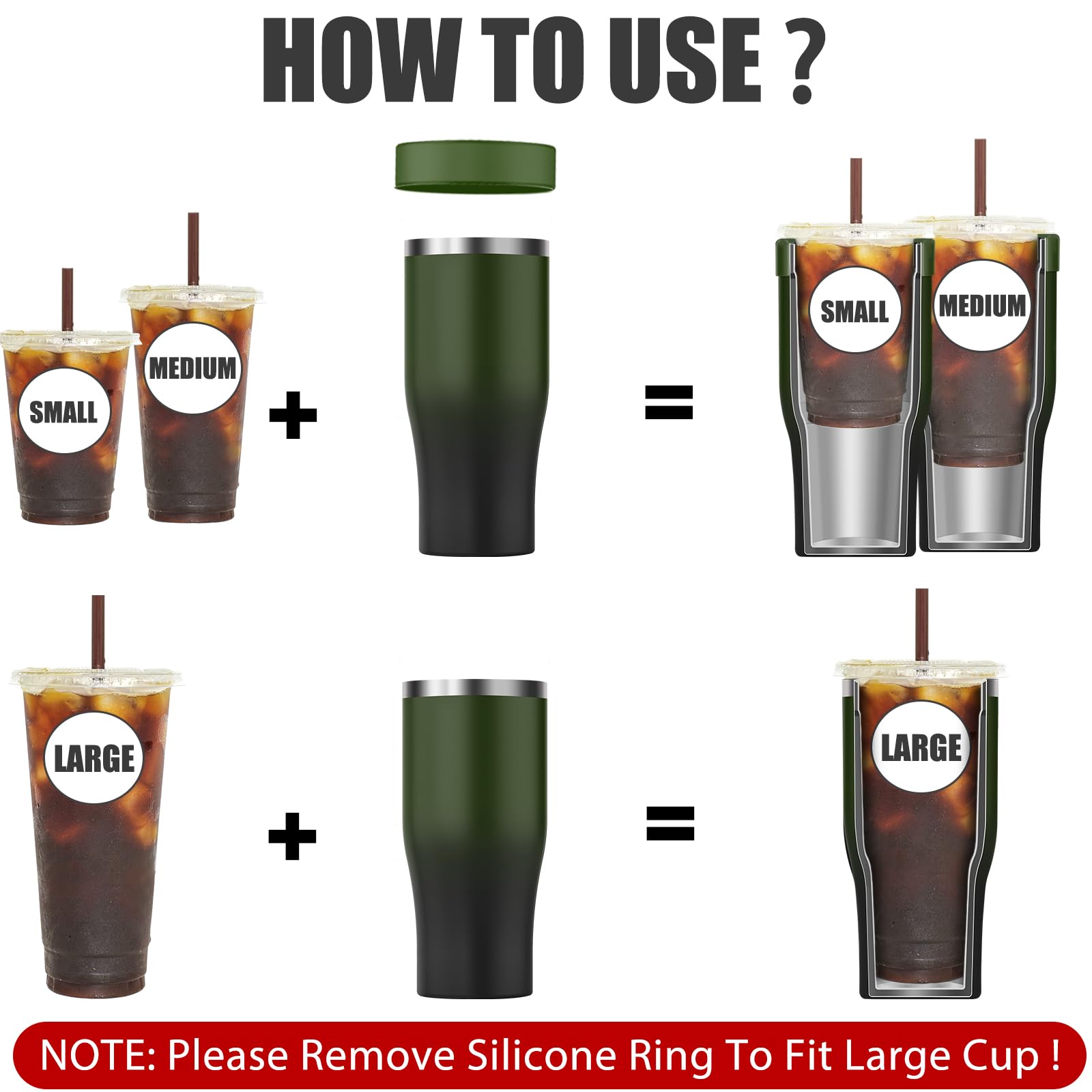 Niceyos universal iced coffee sleeve demonstrates 3-in-1 versatility for multiple cup sizes