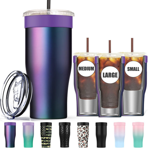 Niceyos universal-iced-coffee-sleeve demonstrates 3in1 compatibility for multiple cup sizes.