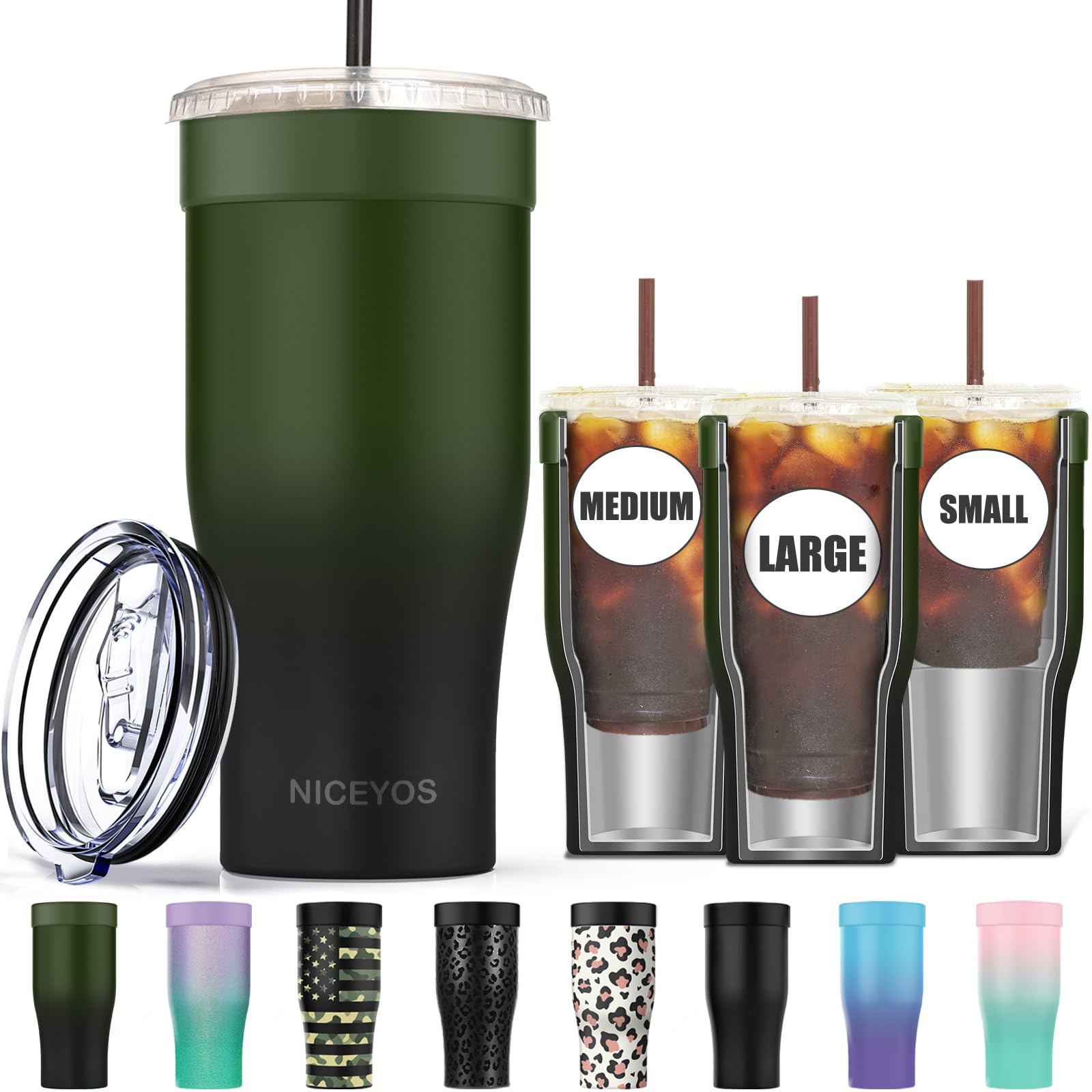 Niceyos universal iced coffee sleeve close-up showing sleek stainless steel and grip for cold beverages