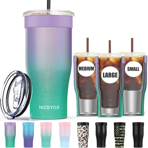Niceyos universal iced coffee sleeve glitter on cup keeps drinks cold and hands dry.