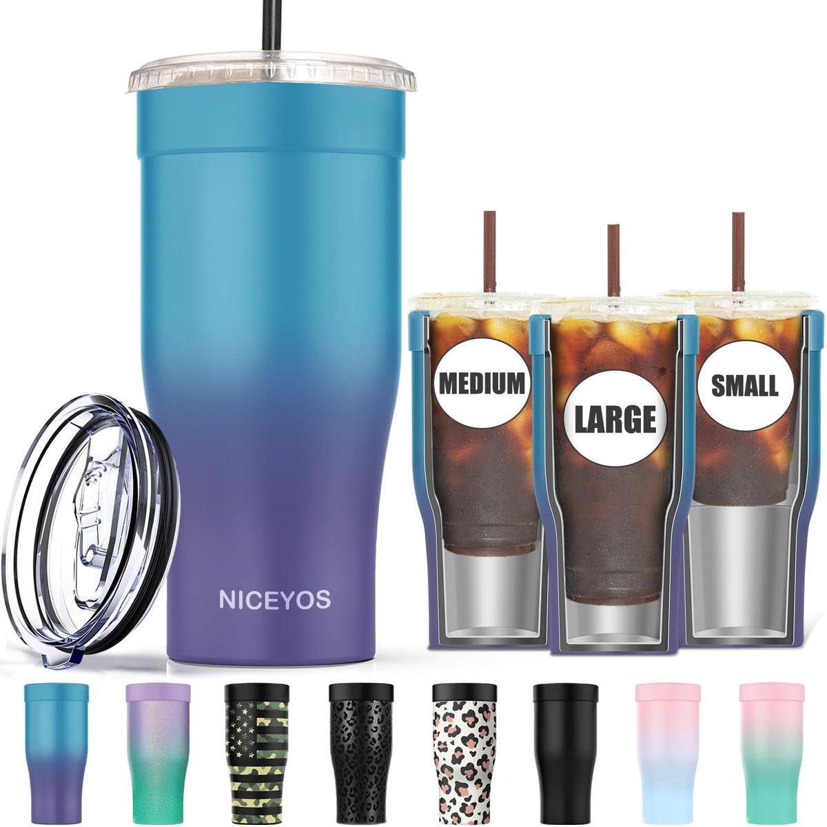 Niceyos universal iced coffee sleeve setup shows versatile sizing for your cup and waste reduction