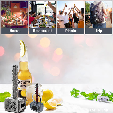 Hammer-shaped Nidavellir bottle opener adds novelty to parties and home bars.