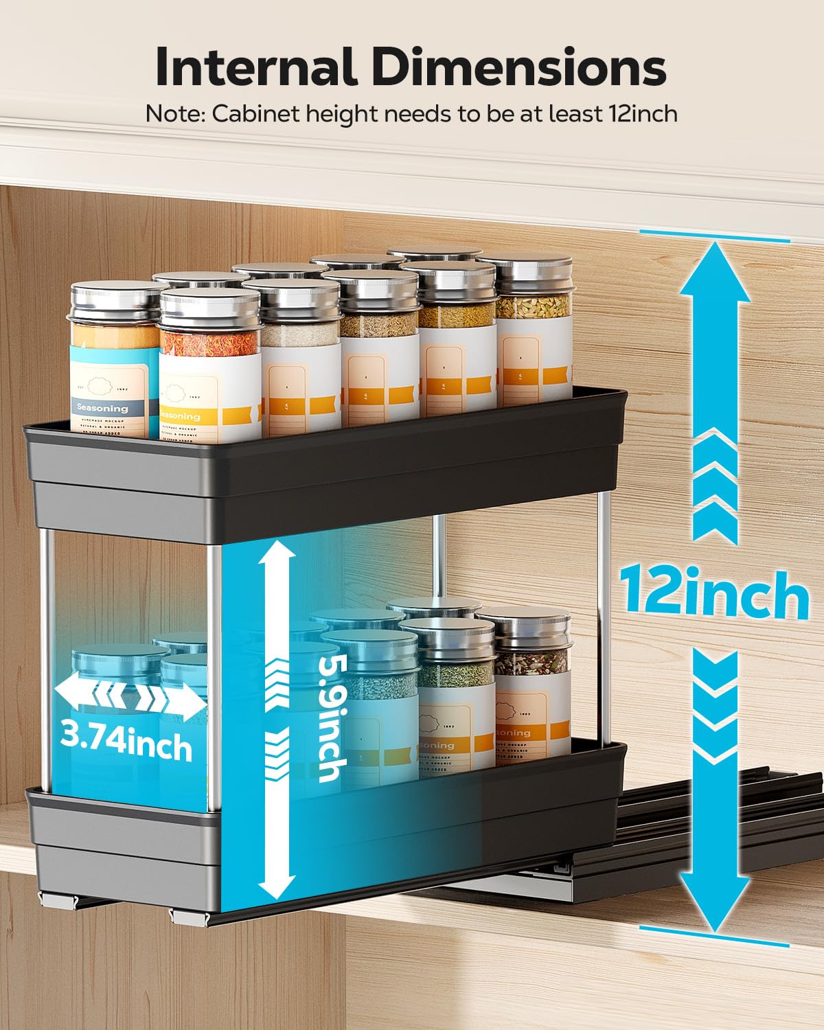 Nieifi spice rack with ball bearings delivers ultra-smooth glide for quick reach
