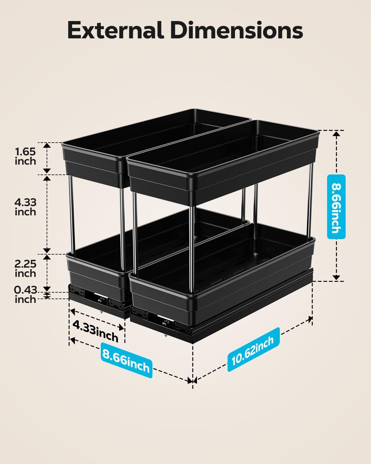 Nieifi spice rack full-extension rails for easy jar access