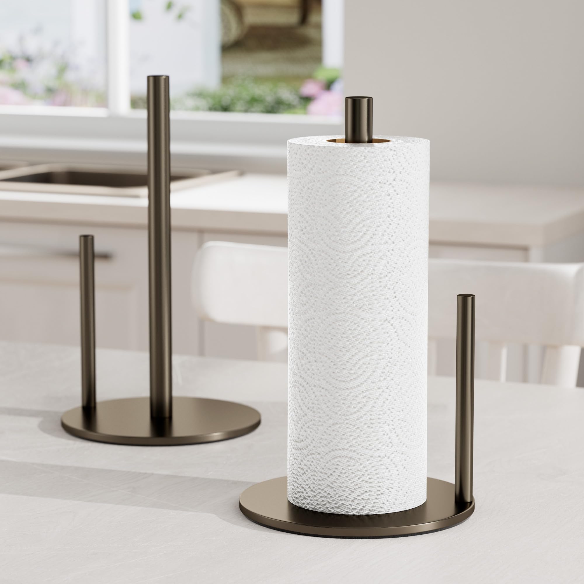 Niffgaff bronze paper towel holder in kitchen adds practical style