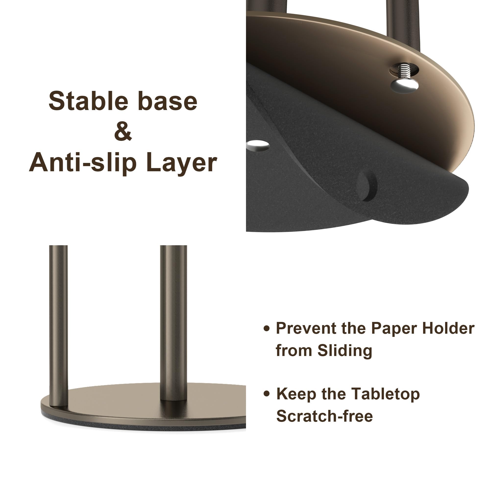 Niffgaff bronze paper towel holder base detail shows weighted stability