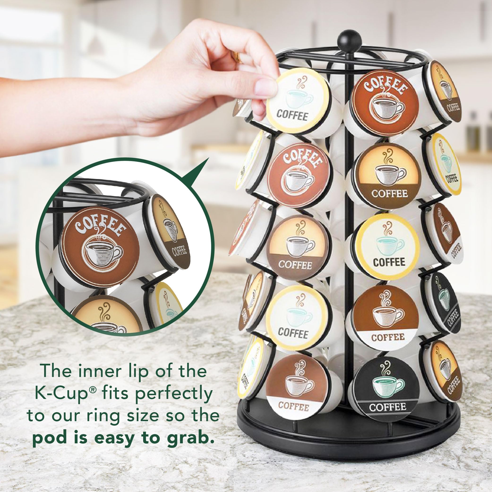 Nifty K Cup Holder measures 13 inches tall, saving space.