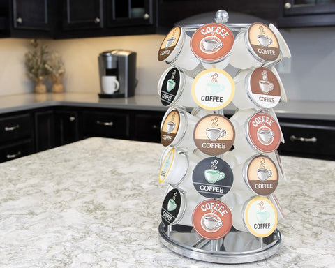 Nifty Solutions kitchen carousel helps guests grab pods quickly.