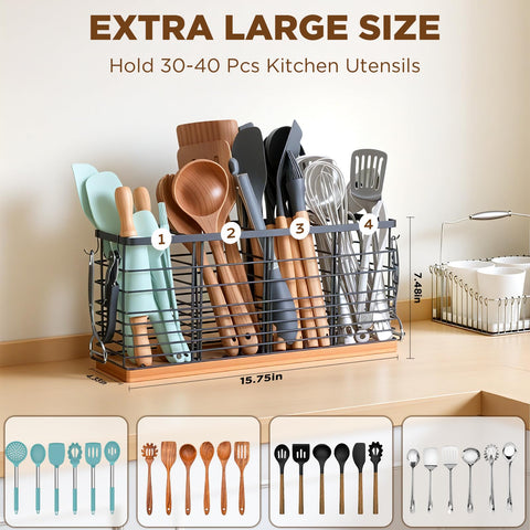 Nigelia four-compartment organizer helps sort spatulas, ladles, and utensils for easy access.