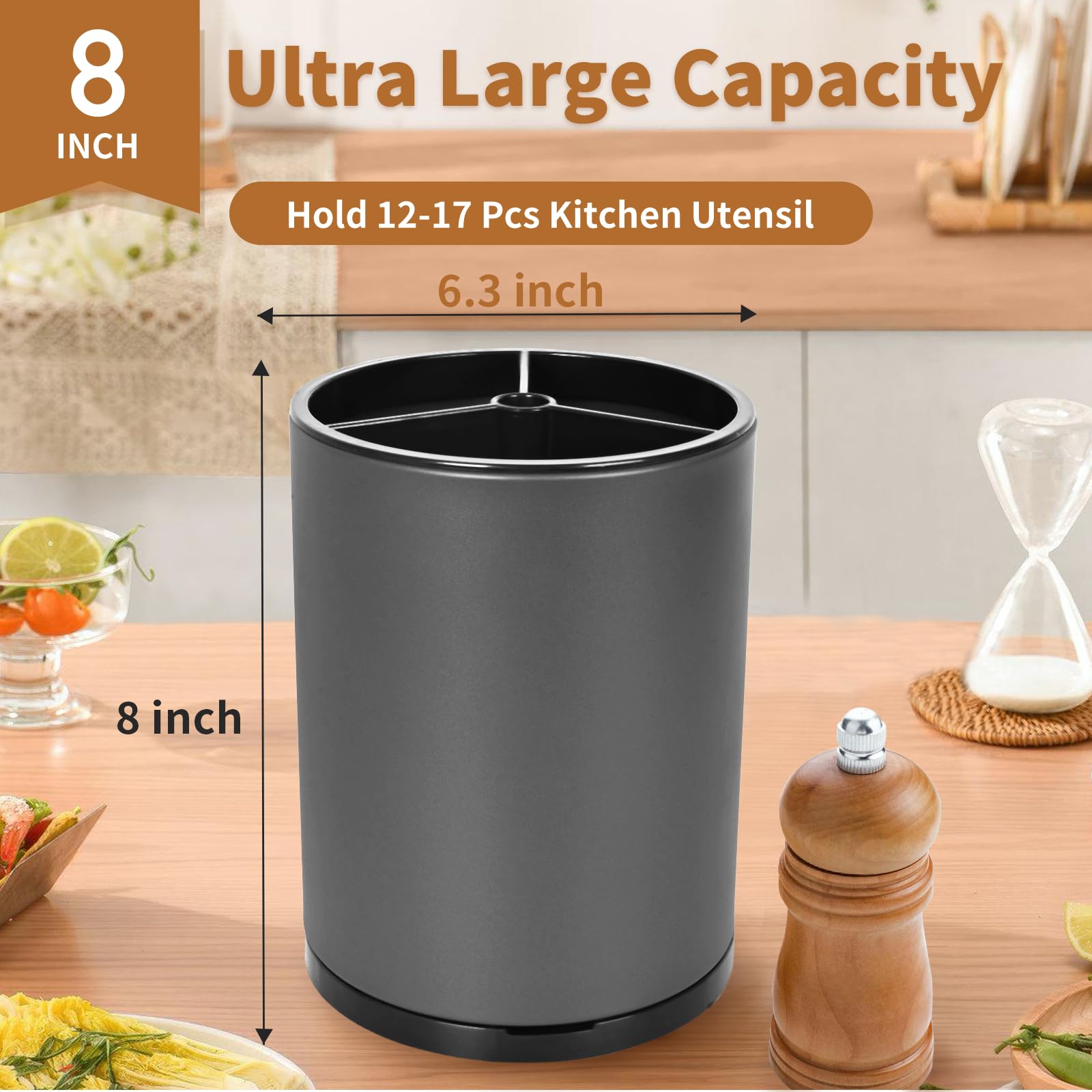 Nigelia grey top tri-compartment lid keeps utensils organized and accessible.