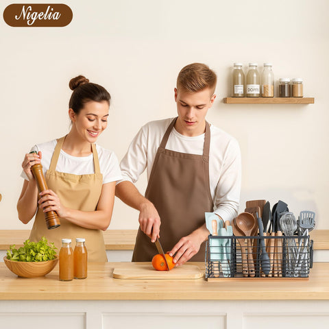 Nigelia matte black metal with wooden base offers sturdy, durable storage.