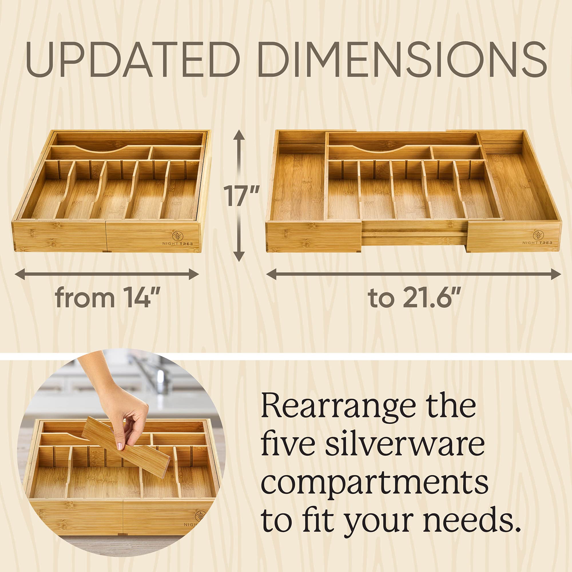 Night Tree deep 2.5 inch profile drawer tray holds bulky utensils