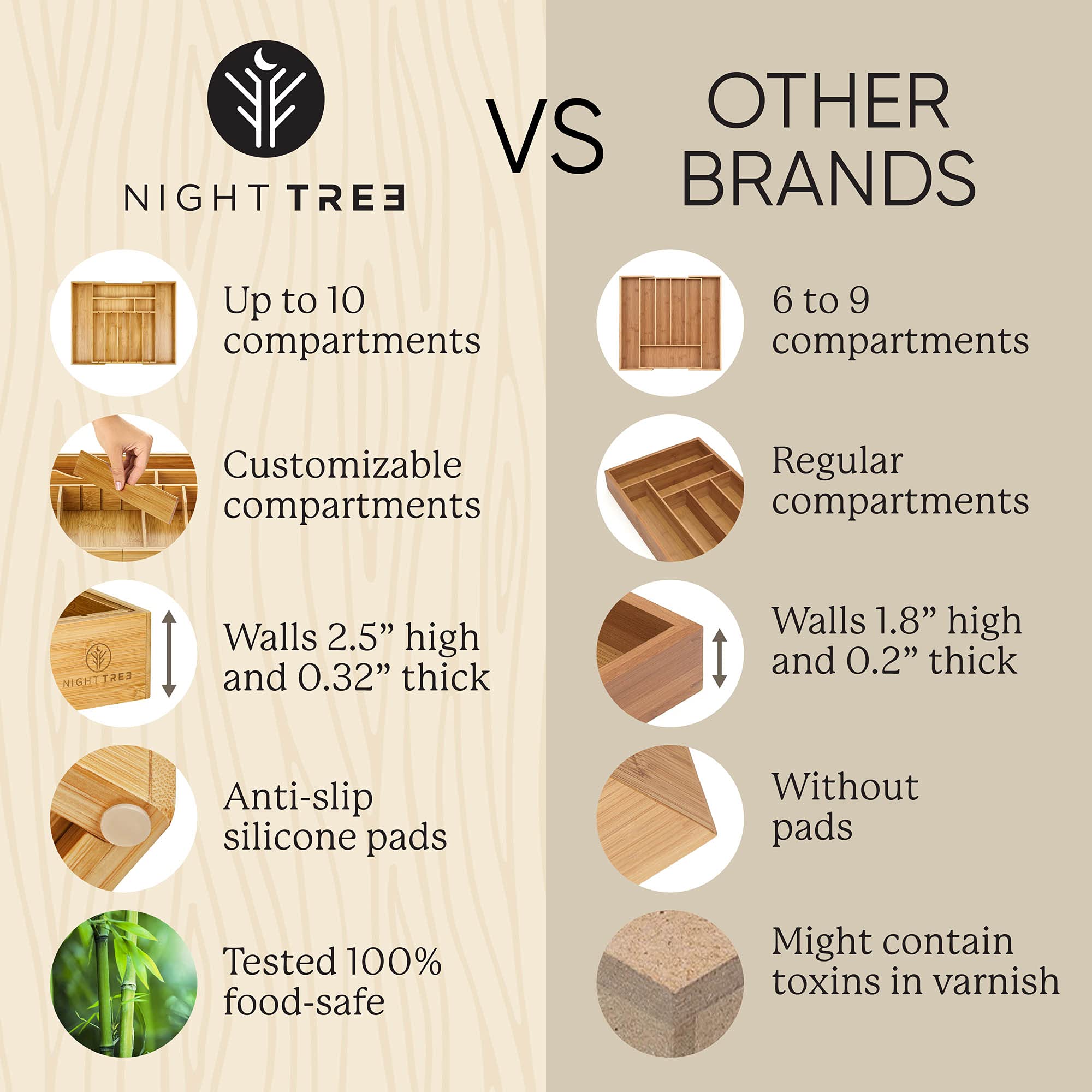 Night Tree premium bamboo organizer elevates drawer organization and style