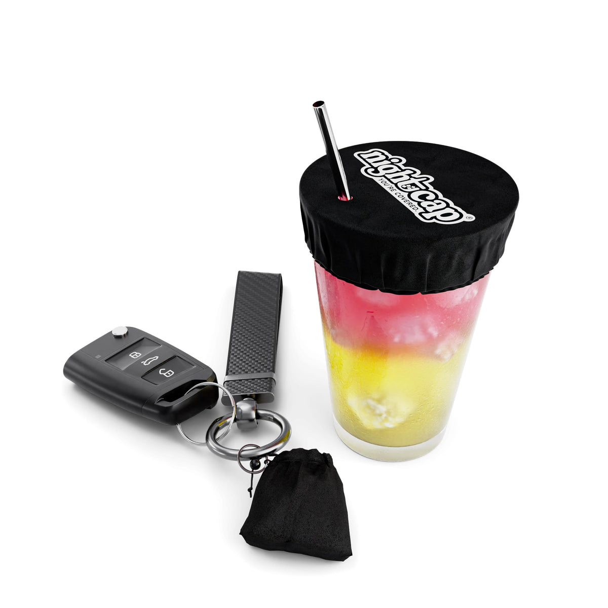 NightCap original drink cover on keychain for on-the-go protection