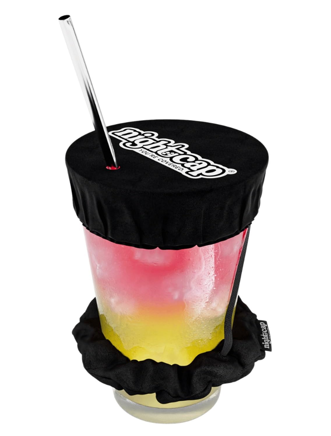 Nightcap scrunchie worn on wrist shields cups from spills.
