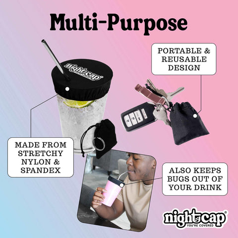 NightCap stretchy nylon-spandex cover fits a variety of cups