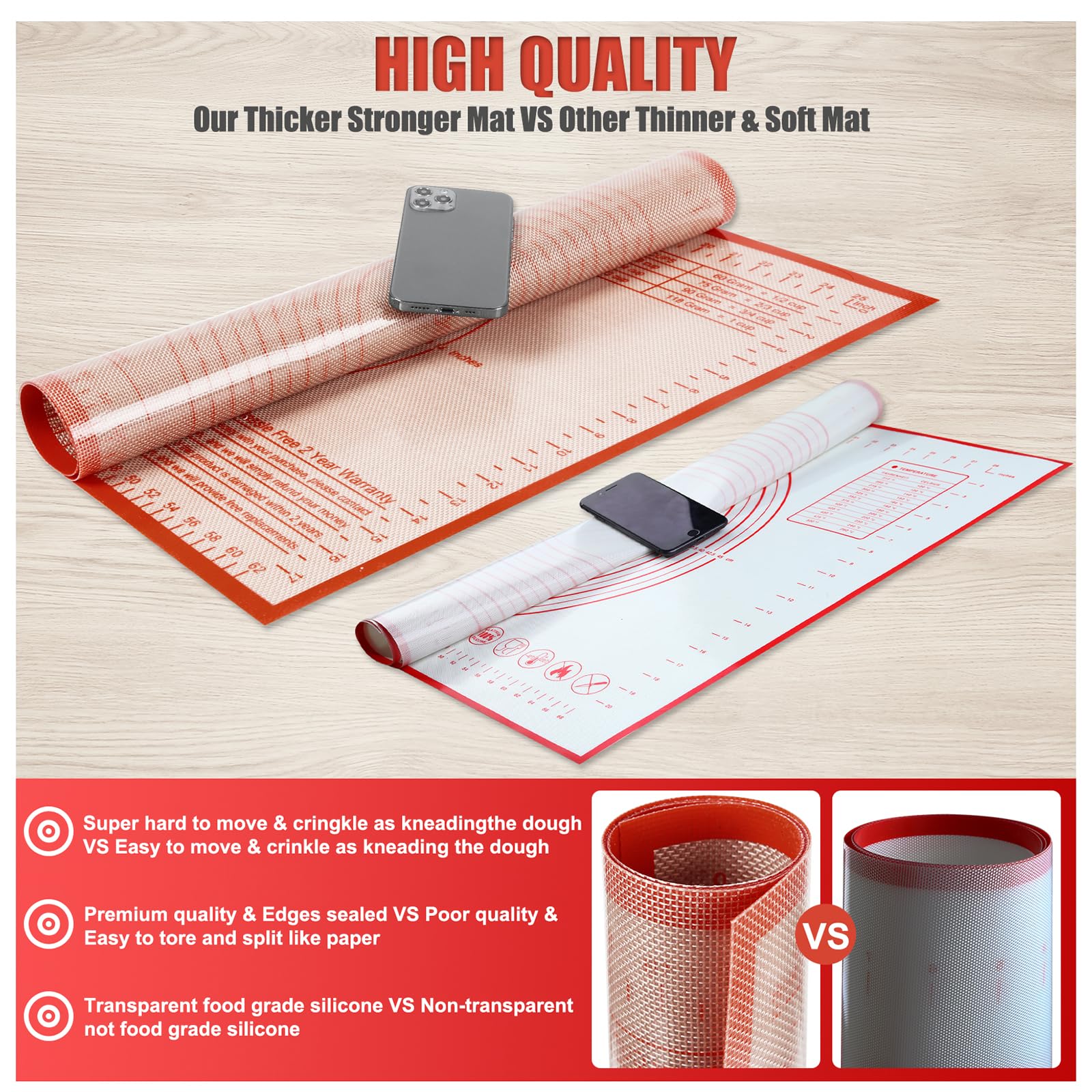 Nonstick surface with dough release for minimal oil and easy cleanup.