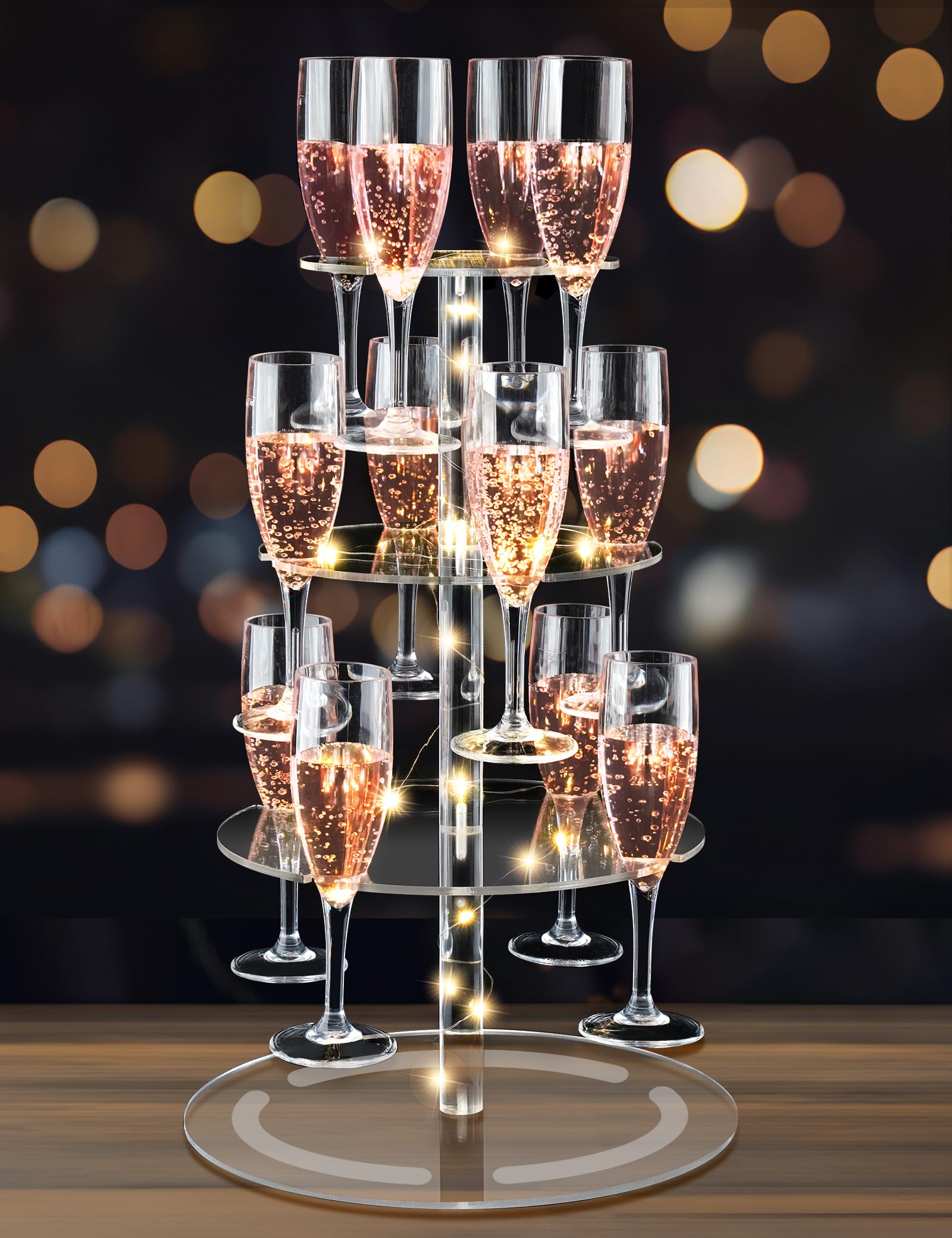 NiHome 3-Tier Clear Acrylic Champagne Tower setup showcases glass display for stylish entertaining