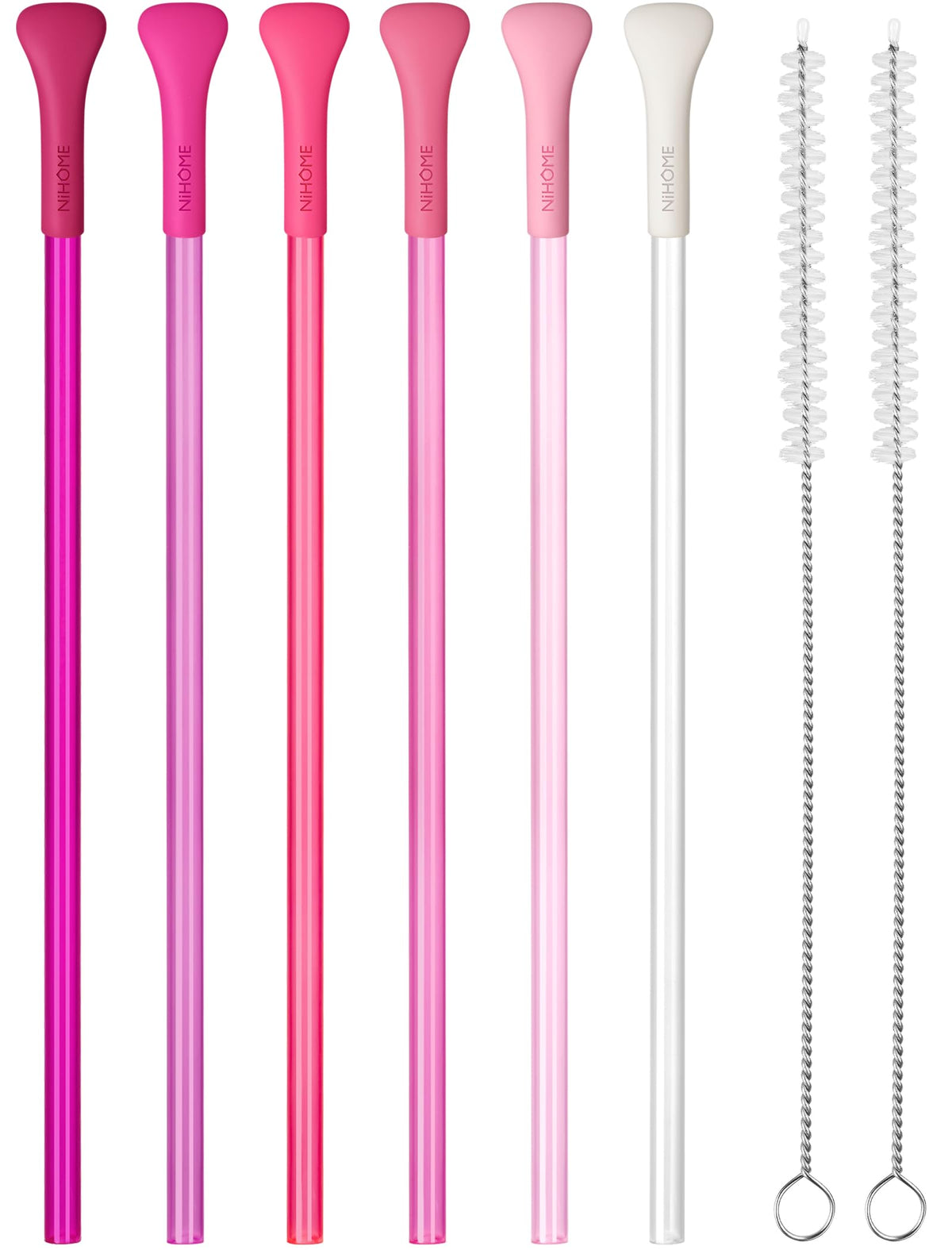 NiHome anti-wrinkle straw with flat tip in pink tones rests comfortably on lips for smooth sipping.