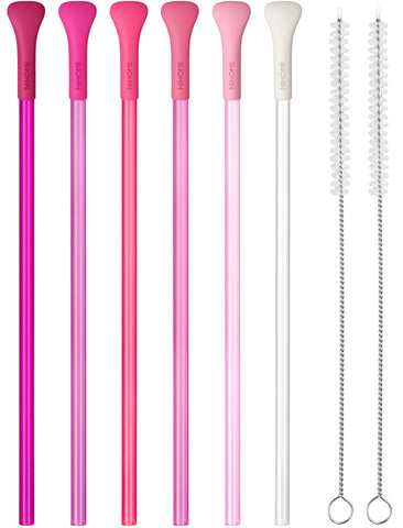 NiHome anti-wrinkle straw with flat tip in pink tones rests comfortably on lips for smooth sipping.