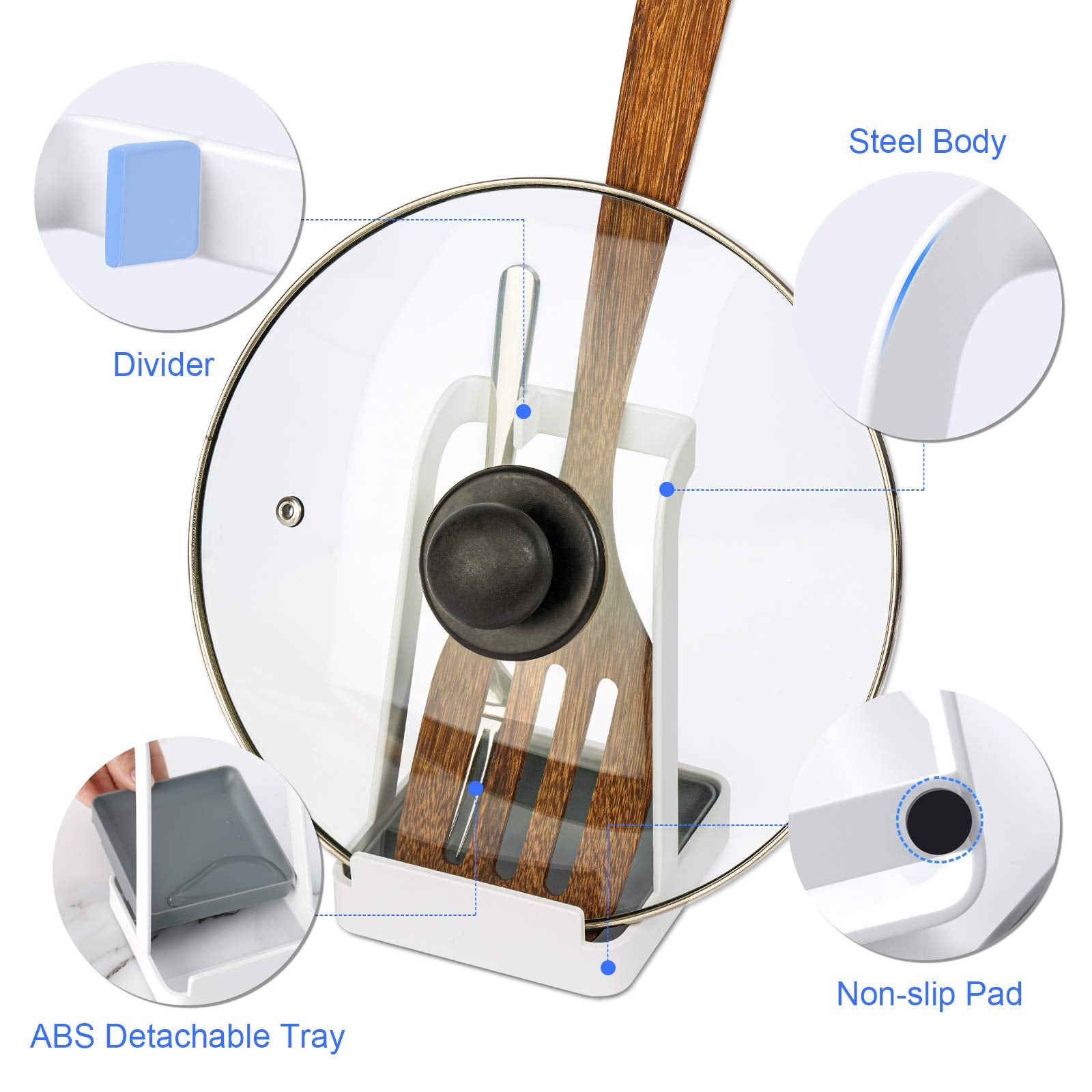 NiHome divider design rack secures lids, spoons and tablets