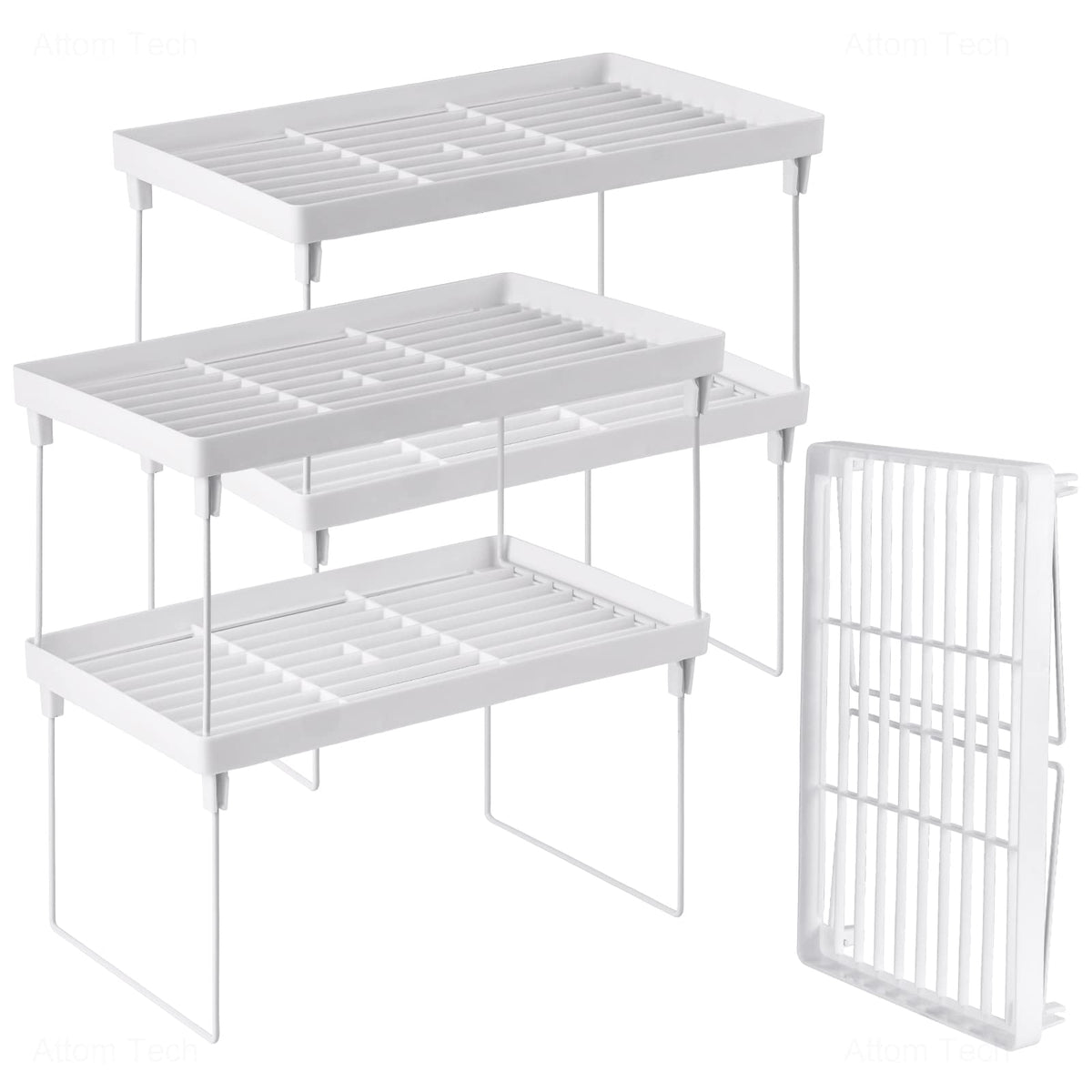 NiHome four-pack stackable shelf top view for organized cabinets