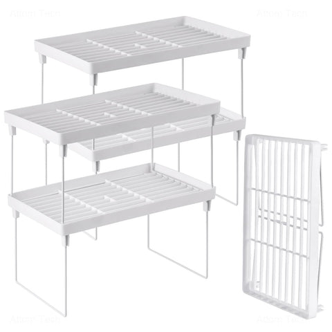 NiHome four-pack stackable shelf top view for organized cabinets