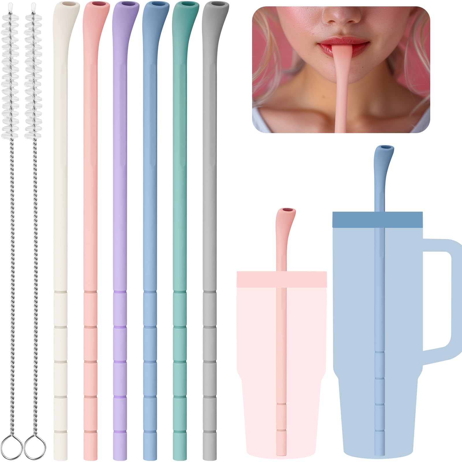 NiHome Macaron silicone anti-wrinkle straw demonstrates comfortable sipping with curved design.