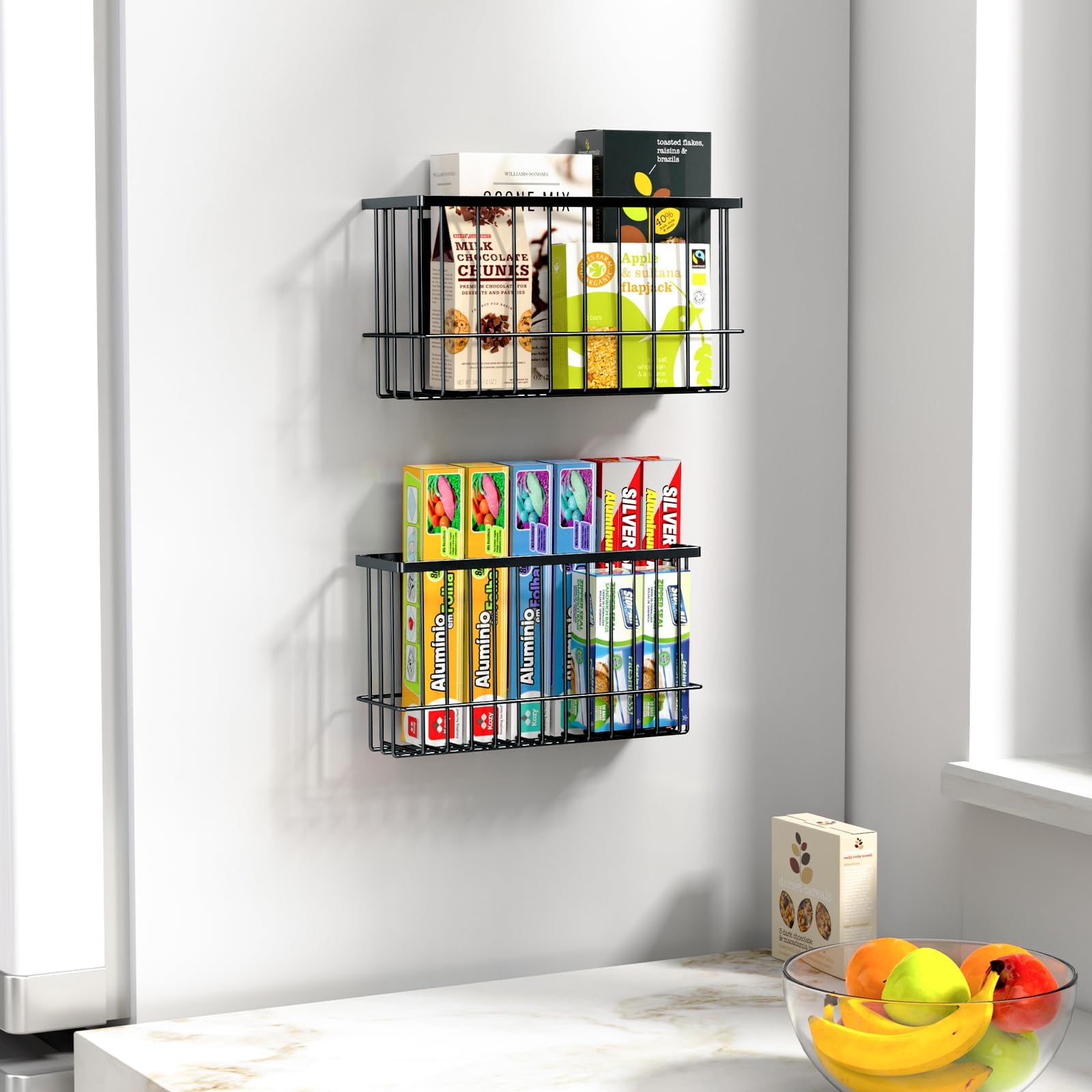 NiHome stackable magnetic basket storage adds vertical space for small kitchen items.