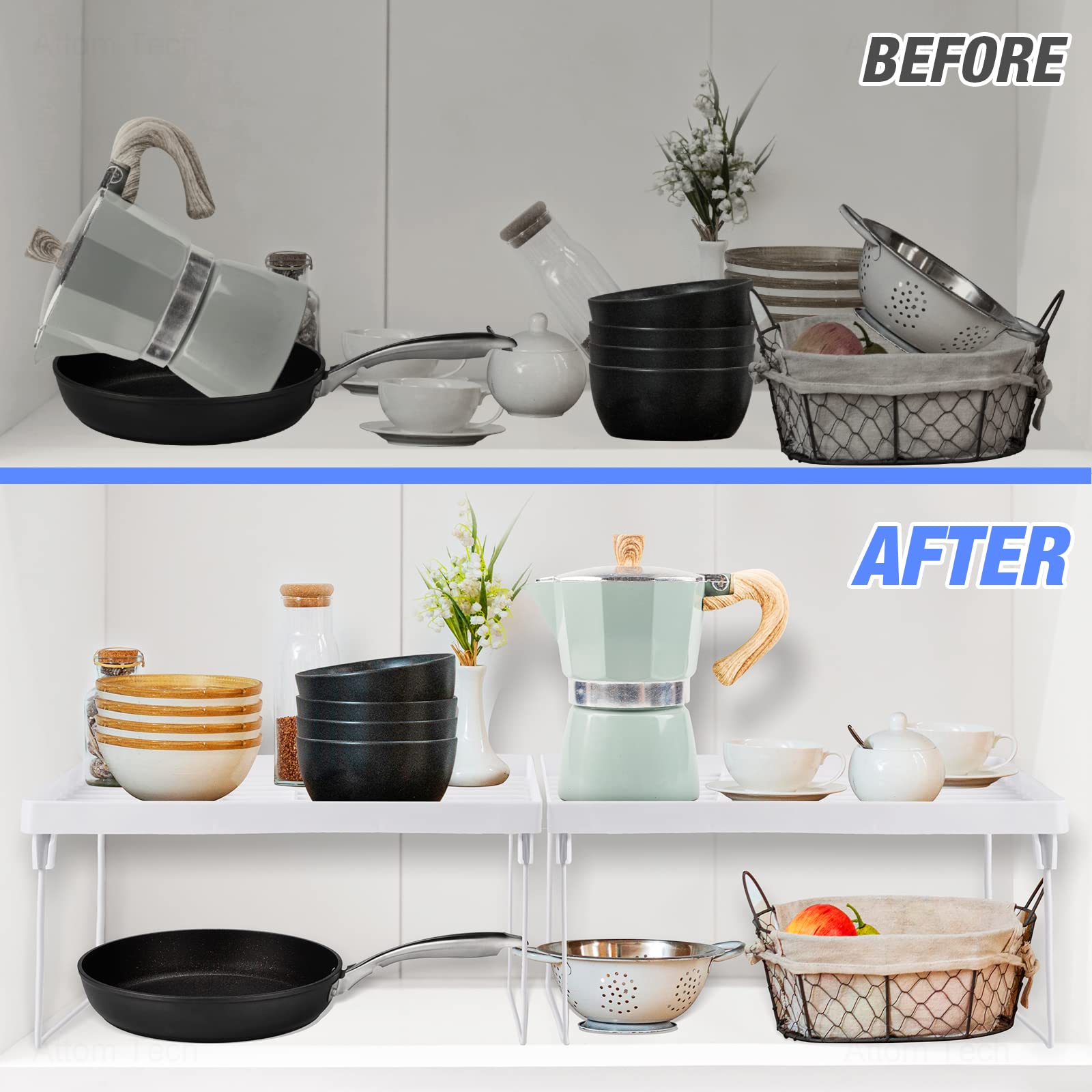 NiHome stackable shelves in cabinet setup maximizing storage