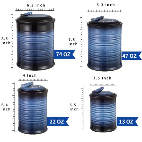 Nihow storage jars in blue and black showing multiple sizes for dry goods