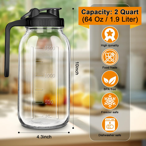 NIJIALGEXPY mason jar pitcher with lid and spout for mess-free serving.