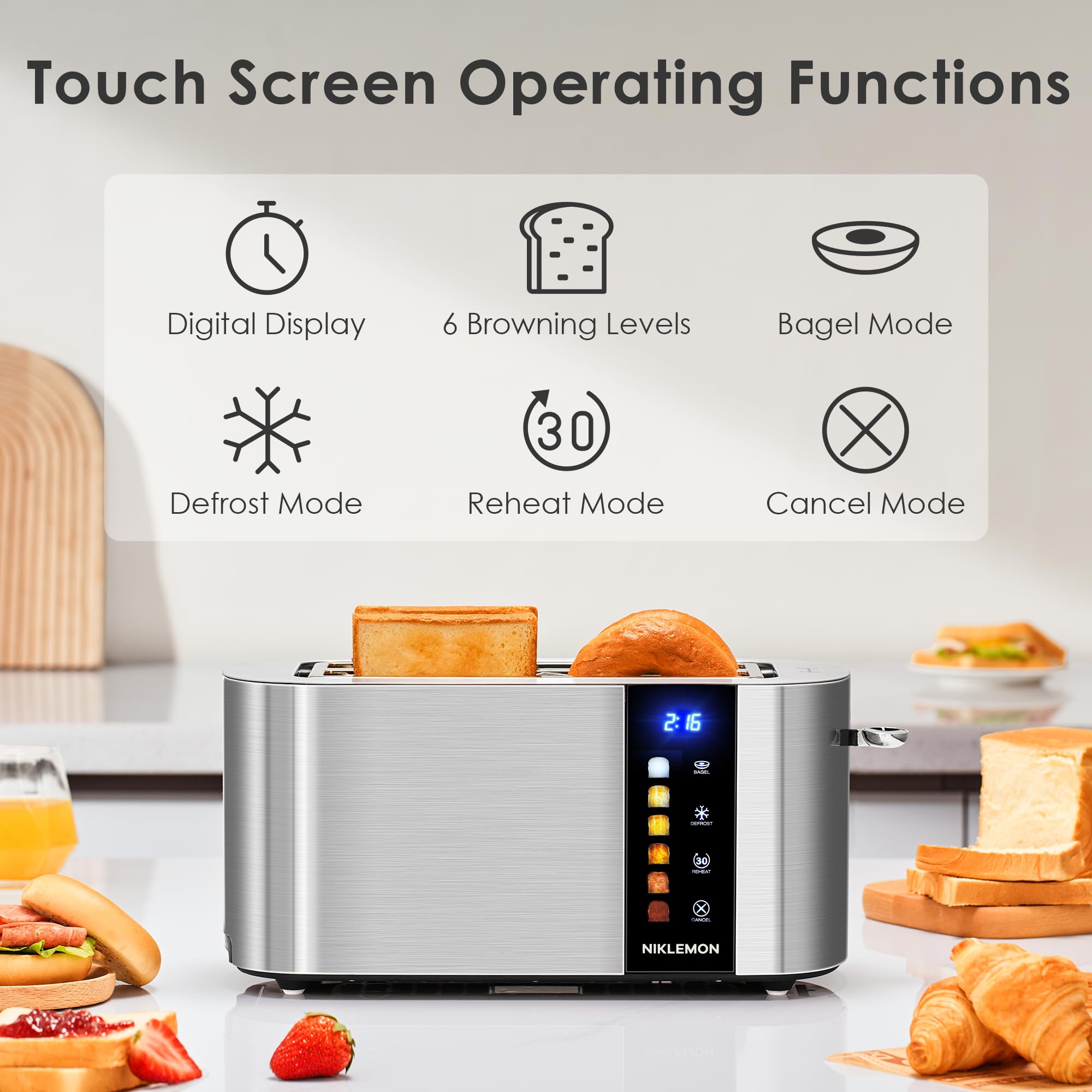 NIKLEMON toaster control panel with LED display for precise settings