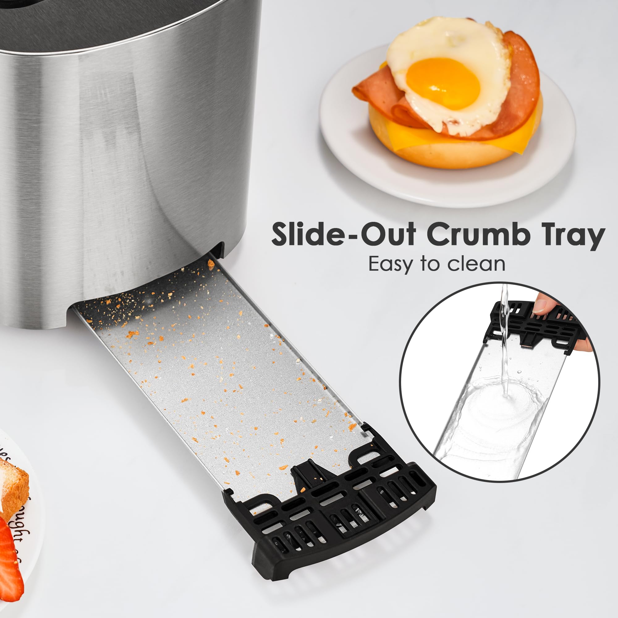 NIKLEMON toaster removable crumb tray for easy cleanup