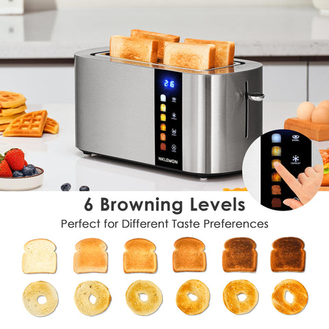 NIKLEMON toaster wide and long slots to fit bagels and thick slices