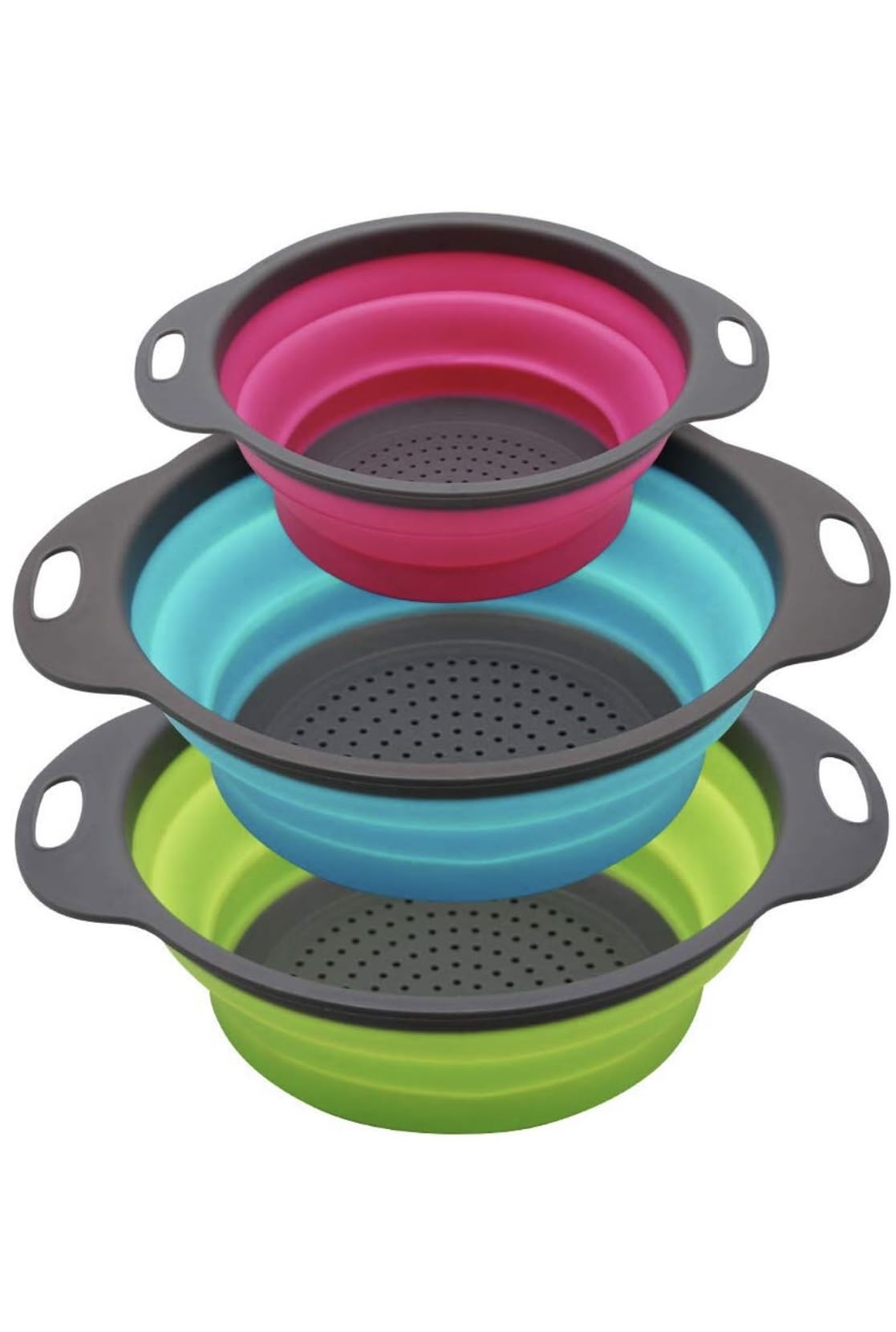 Niklye 10-inch collapsible colander ready for compact storage and quick draining.