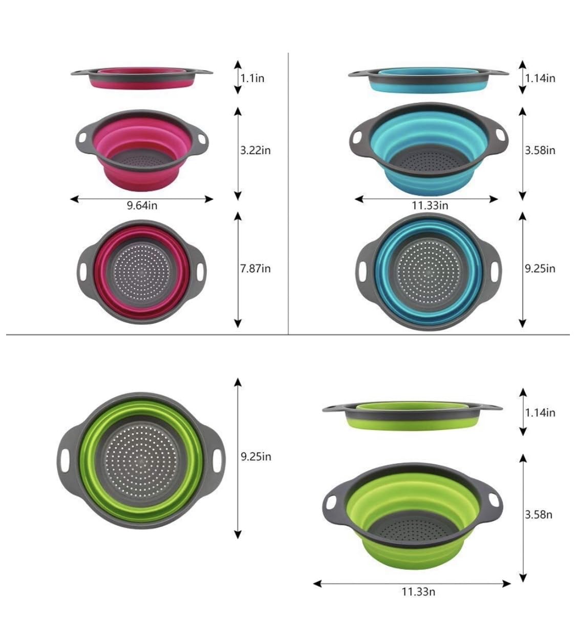 Niklye 12-inch collapsible colander ideal for pasta draining and large batches of fruit.