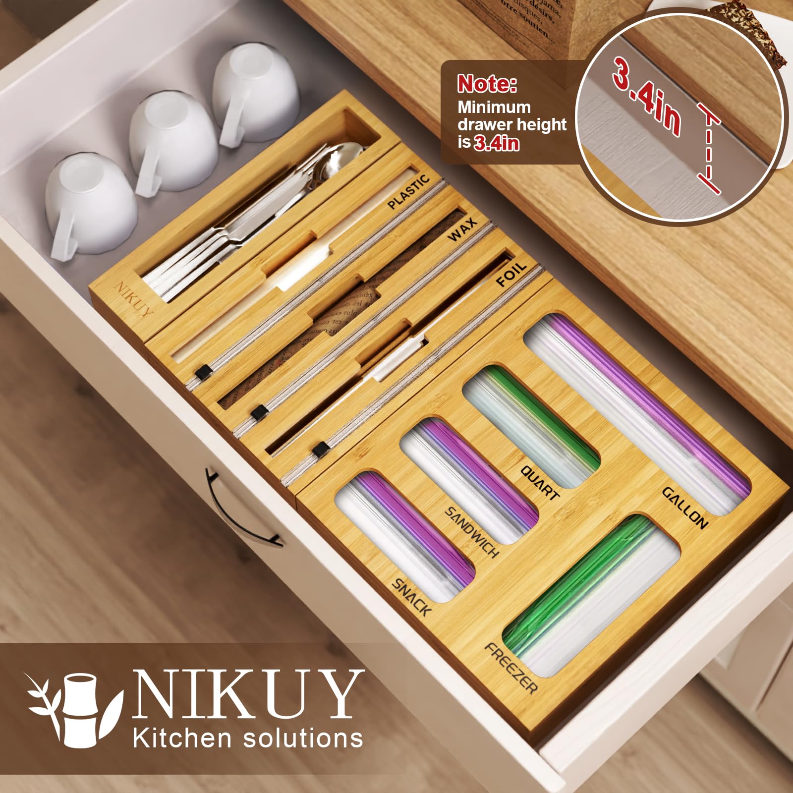NIKUY foil wrap dispenser with cutter keeps rolls tidy and easy to cut.