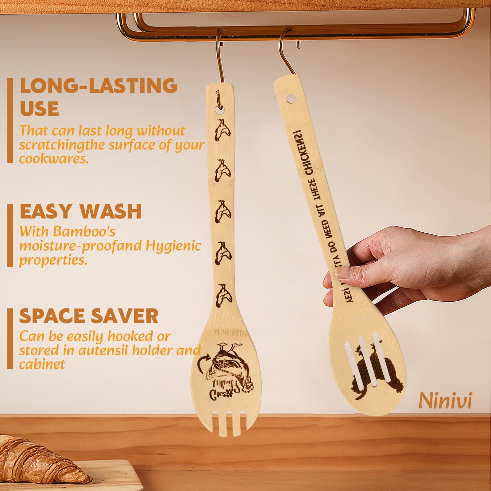 Ninivi 5-piece utensil kit with hanging holes for easy storage and organization