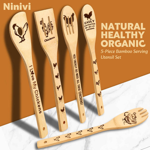 Ninivi rooster wooden spoons bamboo natural nonstick for cookware and flavor protection