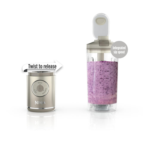 Ninja Blast Max 22 oz vessel detached for easy sipping and light travel.
