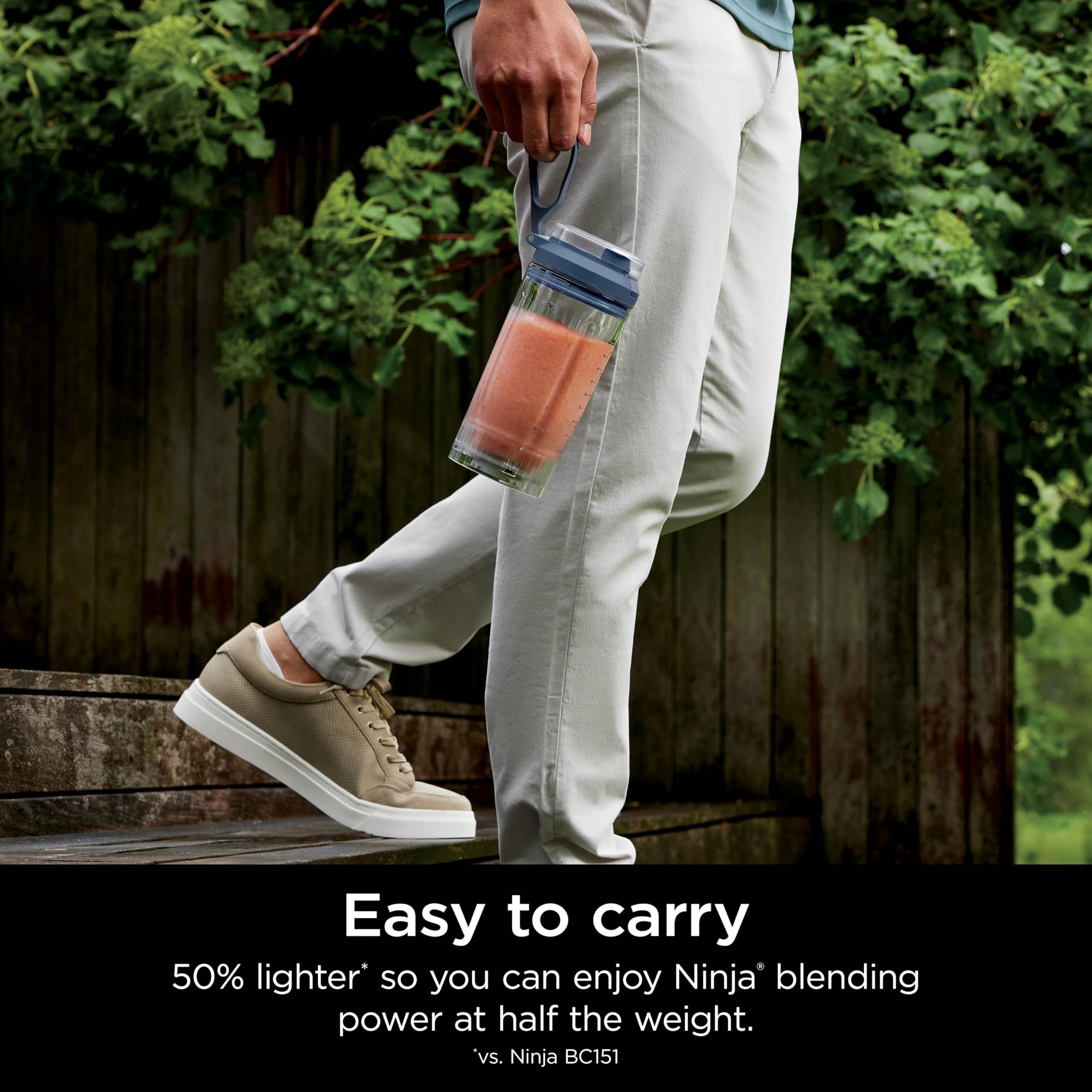 Ninja Blast Max battery life indicator shows charge status at a glance.