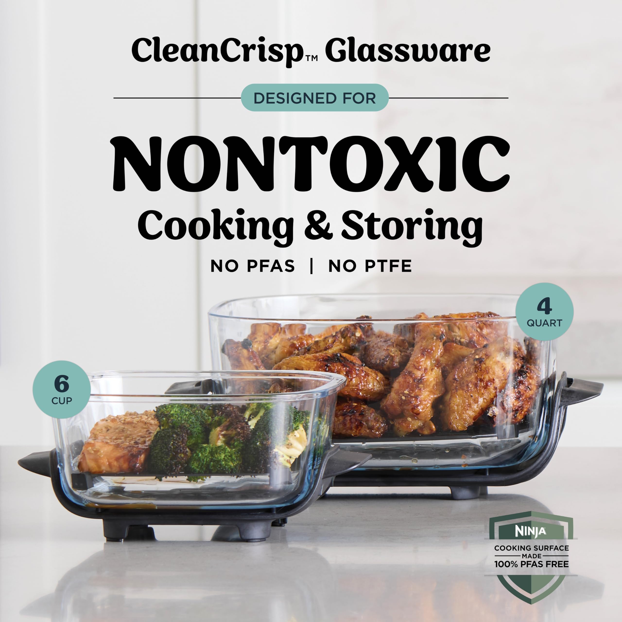 CleanCrisp glassware supports non-toxic cooking and safe storing.