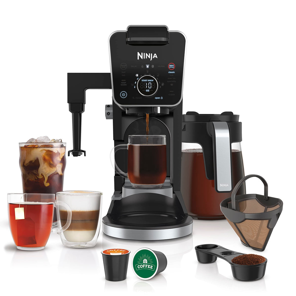 Ninja DualBrew Pro Specialty front view on a modern kitchen counter for versatile coffee making.