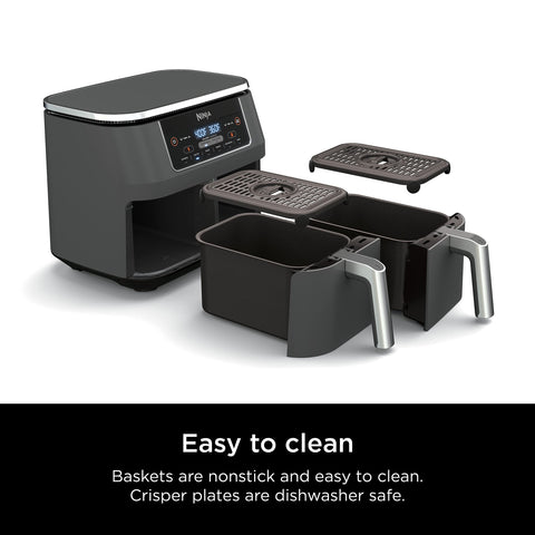 Ninja DZ201 easy cleaning baskets and dishwasher-safe crisper plates.